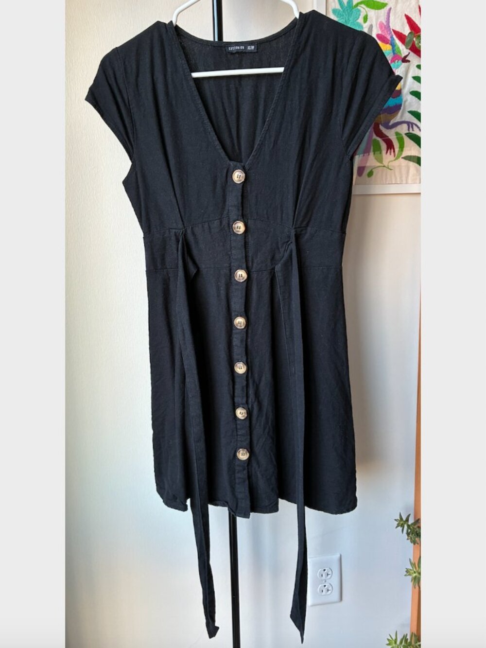 Cotton On Black Button Down Short Sleeve Mini Dress - Size XS